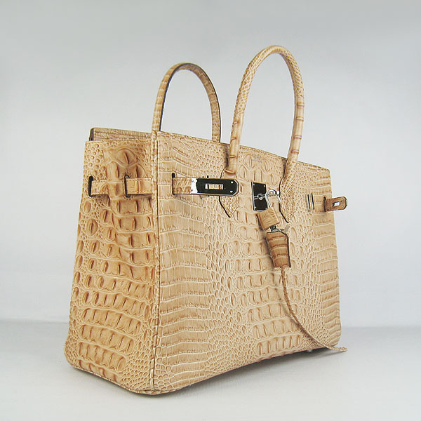 High Quality Fake Hermes Birkin 35CM Crocodile Head Veins Leather Bag Earth Yellow 6089